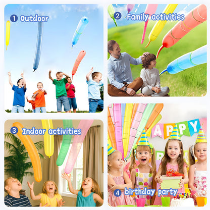 Nautydaddy Rocket Balloons with 2 Pumps 100pcs Whistling Flying Rockets + 5 Helicopter Balloon Toys, Screaming Air Rocket Set for Kids, Outdoor Party Games and Birthday Gifts