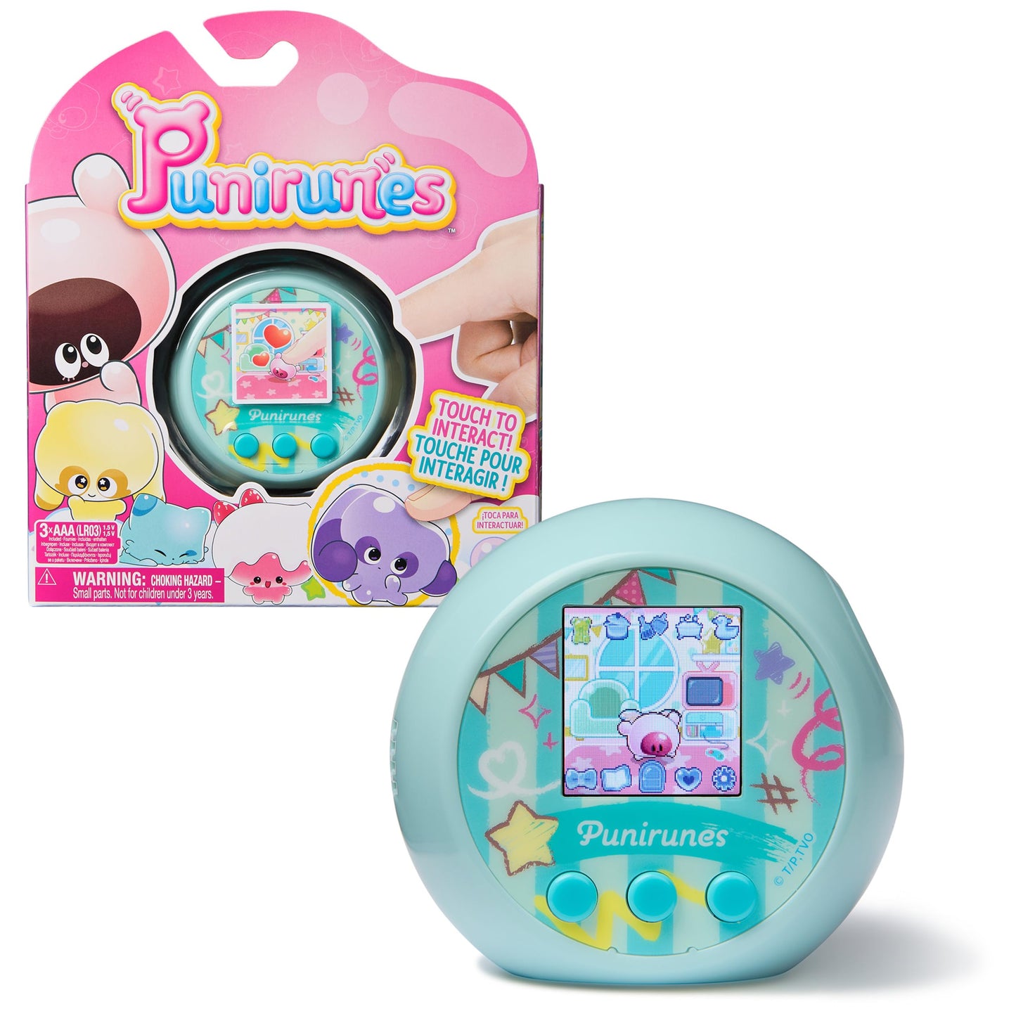 Punirunes, Interactive Digital Toy with 55 Squishy Characters Inside, Reacts to Touch, Color Display, Kids Toys for Ages 5 and up