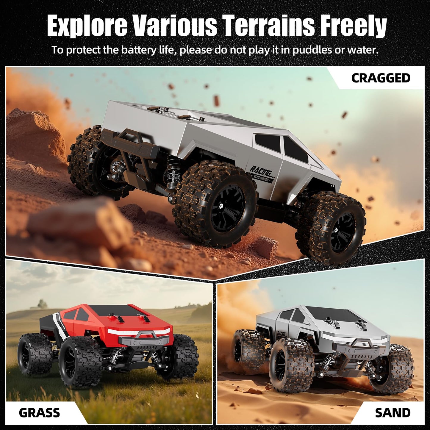 WayEee 1:18 Fast RC Car 40 KPH High Speed 4X4 Remote Control Monster Truck, All Terrain Vehicles Toy with 2 Batteries, 2.4GHz Remote Control, 2 PVC Shell Off-Road Pickup, Gift for Kids and Adults