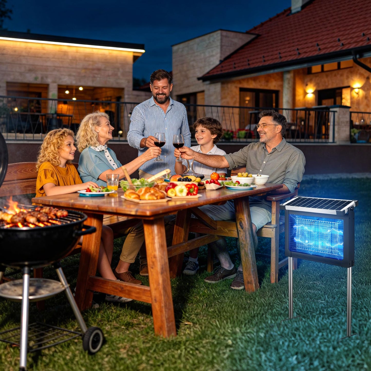 Solar Bug Zapper Outdoor with Projector Lights, 4500V Waterproof Mosquito Zapper, Dual Solar & USB Rechargeable, Smart Dusk to Dawn, Cordless Insect Killer for Patio, Garden, Backyard, Camping