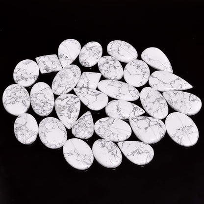 Natural Howlite Gemstone- Healing Crystals for DIY Jewelry Making -Loose Natural Cabochon -Perfect for Crafting Unique Jewelry Designs Gift for Her, Mother and Wife (5 pcs, 25-35 mm)