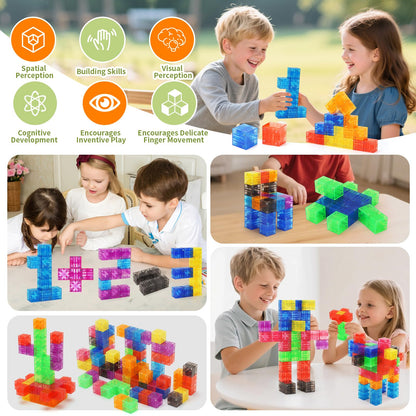 BananMelonBM 100 PCS Magnetic Blocks - Transparent Rainbow Magnetic Cubes Building Toys for Kids Ages 1-3 2-4 4-8, STEM Learning Preschool Educational Sensory Magnet Toys for Boys Girls