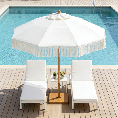 VredHom Patio Umbrella Base, 43lbs Outdoor Heavy Duty Square Concrete Stand, Fits 6-12ft Fringe Market Umbrella, Teak Brown