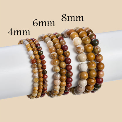 Bivei 3-Piece 8mm Beaded Bracelets for Women – Coral Jade, Wood Grain Jasper, Picasso Jasper – Handmade Natural Crystal Stretch Elastic Jewelry for Meditation, Yoga, Protection Gifts