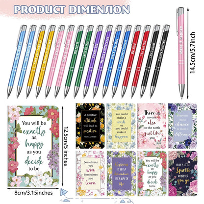 Funrous 32 Pcs Motivational Quote Pens Inspirational Notepads Mini Journal with Ballpoint Pen Small Notebooks Gift Set for Men Women Coworkers, Adult Party Favors Christmas Prizes Gift(Motivational)