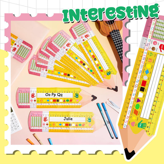Henoyso 108 Pcs Pencil Name Tags for Classroom Desks, Student Desk Name Plates with Alphabet Number Line Ruler, Self Adhesive Labels for Kindergarten Preschool Back to School Teacher Supplies