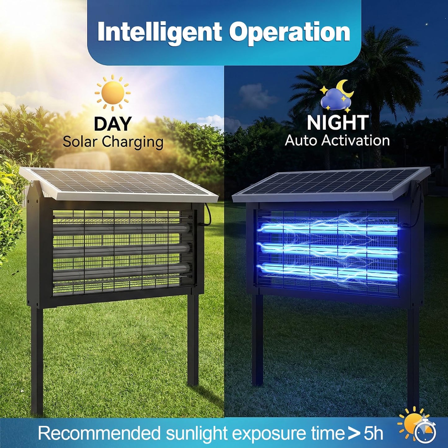 Large Solar Bug Zapper Outdoor, Solar Mosquito Zapper for 3000 sq.ft, Waterproof Mosquito Killer with Stand, Rechargeable Flying Insect Trap for Patio, Yard, Garden, Camping with 20W Solar Panel