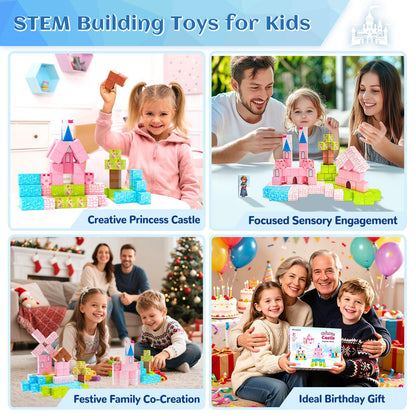 Hiwawind Updated Princess Magnetic Blocks for Girls, Princess Castle Magnetic Building Toys, STEM Montessori Sensory Toys for Toddlers 3-4 5-6 7-8, Creative Birthday Gifts for 3+ Year Old Girl