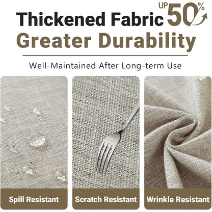 Textured Table cloth for Rectangle table, Heavy Duty Farmhouse Tablecloth Solid Cotton Linen Waterproof Wrinkle Free Burlap Table Cover for Kitchen Dining,Party, Light Brown 55''x55'',4 Seats