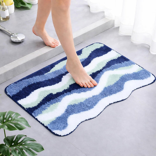 Heionia Ocean Wave Bathroom Mat, Beach Coastal Bathroom Rugs, Nautical Rug, Soft Washable Non-Slip Absorbent Bath Rugs for Shower Floor, Toilet, Bedroom and Kitchen, 19.7 * 31.5''
