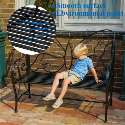 HLC Outdoor Bench Outdoor Sturdy Rust-Resistant Bench Butterfly Cast Iron with Armrests Park,Yard, Patio, Porch, Lawn Double Seats