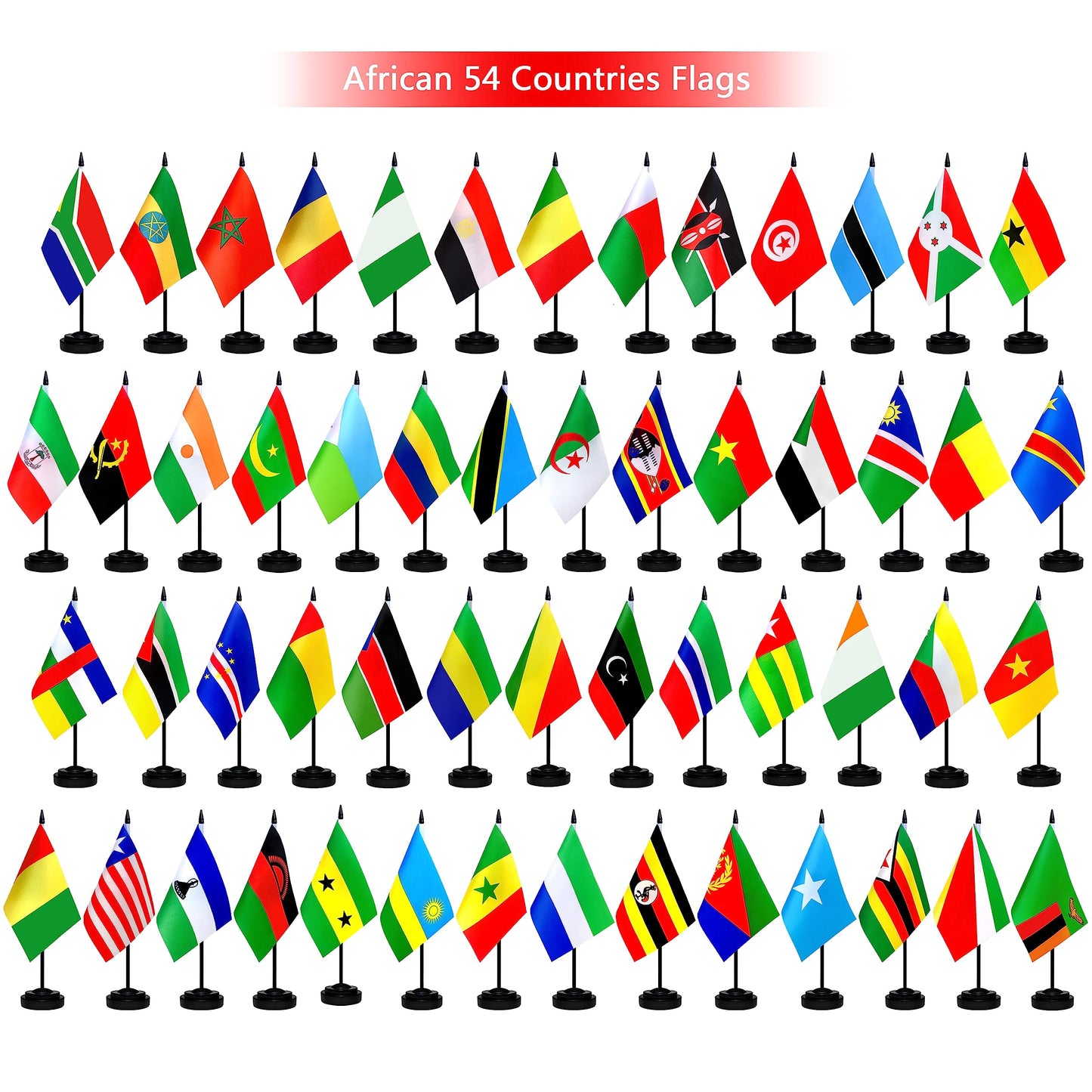 TSMD Africa African 54 Countries Desk Flags Set Small Mini Office Table Stick Flag with Stand Base for Classroom Decorations,5x8 Inch