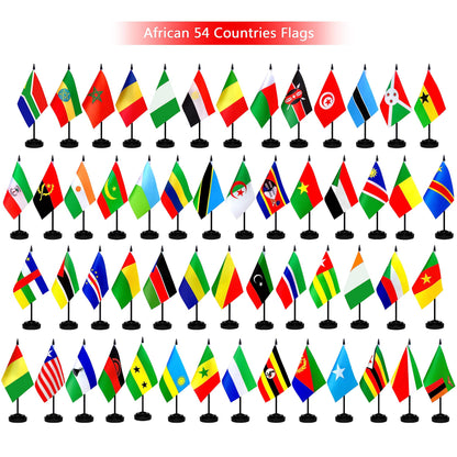 TSMD Africa African 54 Countries Desk Flags Set Small Mini Office Table Stick Flag with Stand Base for Classroom Decorations,5x8 Inch