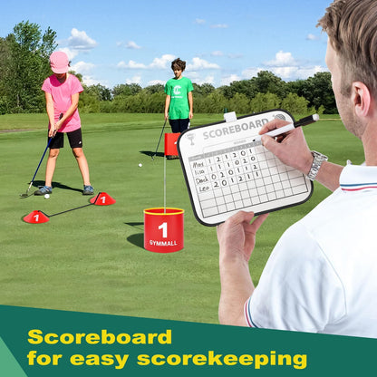 GYMMALL Golf Yard Bucket Games, 9 Holes Bucket Backyard Golf Game Set with LED Light and Flags for Adults & Kids Indoor Outdoor, Golf Practice Gift for Backyard, Park, Beach and Lawn