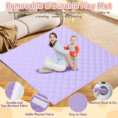Baby Playpen with Mat 64"x64" - Playpen for Babies and Toddlers with Mat for Apartment - Play Yard with mat Included - Soft Breathable Mesh - All-Wrapped Sponge Play Pen with Handle & Bag (Purple)
