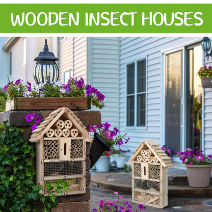 2 Set Bug Hotel Kit DIY Insect Hotel Lady Bug House for Garden DIY Cedar Wood Craft for Butterfly, Ladybird, Beneficial Insect Habitat Mason Bee House, 13.6 x 10.8 x 2.8 Inch(A)