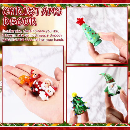 BrightRow 9 Pcs Blown Glass Christmas Tree Mini Christmas Figurines Sets Include Snowman Gnomes Reindeer Santa Claus Miniature Holiday Ornaments for Tabletop Home Decorations