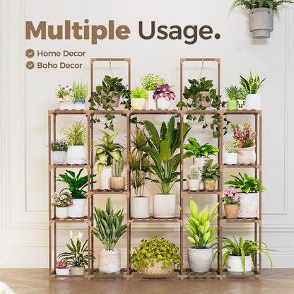 Bamworld Large Plant Shelf Plant Stand Indoor 62.2" Tall Outdoor Plant Holder Wood for Multiple Plants Hanging Plant Rack for Living Room Garden Balcony