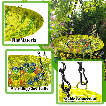 Bee Watering Station for Outside, Hanging Bee Butterfly Feeder for Garden, Metal Butterfly Puddler with Stone Texture Bee Drinking Bowl with Glass Marbles for Outdoors Yard Decor (Hanging-Ellipses)