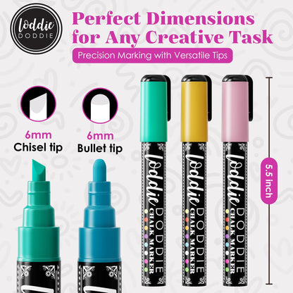 Loddie Doddie Liquid Chalk Markers - Pack of 8 Macaron Pastel 6mm Tip - Dual Tip Fine & Bold Lines with Chalkboard Markers & Chalk Pens - Erasable Liquid Ink on Chalkboard Calendar & Blackboard