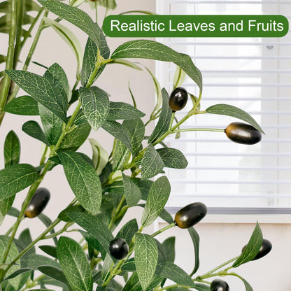 TENNOLA 5 FT Olive Trees Artificial Indoor, Faux Olive Tree 5 ft with Natural Wood Trunk Branches and Lifelike Fruits, Realistic Fake Tree Artificial Plants Tall with Planter for Home Office Decor