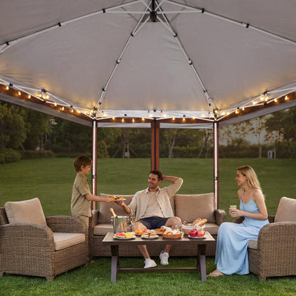 COBIZI 13x13 Pop up Gazebo, Hexagonal Outdoor Canopy Tent with Mosquito Netting, Portable 6-Sided Gazebo Tent, Waterproof, UV Resistant Height for Backyard, Gardens, Patio（Brown）
