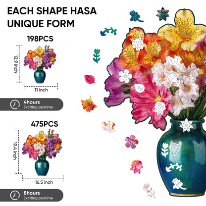 Ixfyloop Wooden Puzzles for Adults, Flower Puzzle Wooden Jigsaw Puzzles for Adults 198 Pieces, Unique Shape Spring Wood Puzzle, Brithday Gift with Puzzle Box for Family Game, 11x12.9 inch