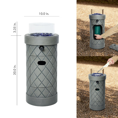 1 lb Column Propane Fire Pit, 10,000 BTU Gas Fire Pit, Outdoor Firepit for Patio w/Wind Glass Shield, Glass Rocks