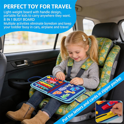 GiggleCraft Montessori Busy Board for Toddlers – Sensory Busy Book with Buckles, Zippers, Letters, Animals, Toddler Activities – Fine Motor Skills Development Learning for Boys Girls Travel Activity