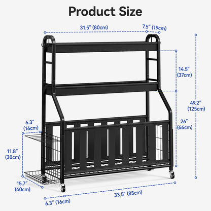 Keepmisc Sports Equipment Organizer, Rolling Ball Storage Cart with Locking Wheels, Hooks & Bat Rack