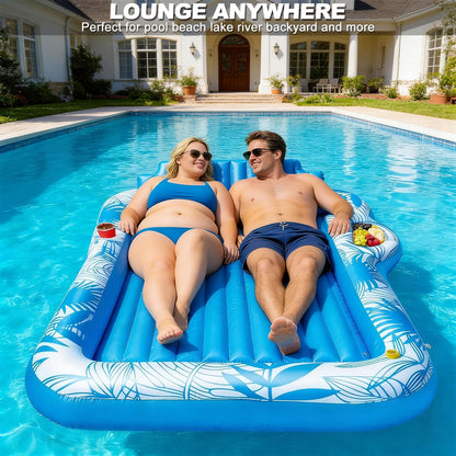 83" X 60" Inflatable Tanning Pool Lounger Float with Sprinkler, Extra Large Pool Float Adults with Pillow, 6 in 1 Suntan Tub Raft Floatie Toys with Drink Holder Sunbathing Water Filled Tanning Bed