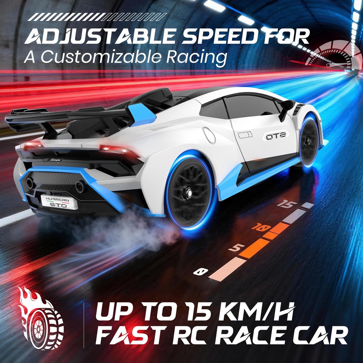 LUXOS RC Lamborghini Remote Control Car, 1:18 Scale Officially Licensed Lamboghini Toy Car, Cool RC Cars Toys for 4 5 6 7 8 9 10 11 12 Year Old Boys Kids Adults Gifts, 15km/h Fast RC Drift Car (White)
