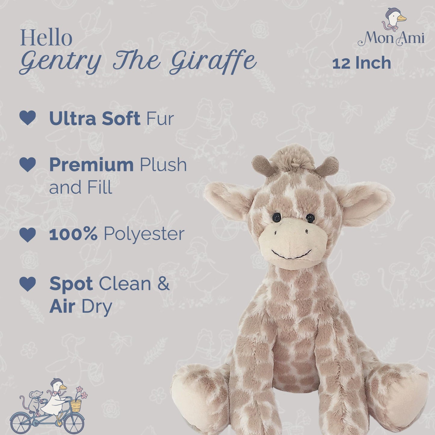 MON AMI Gentry The Giraffe Stuffed Animal – 12”, Soft Stuffed Toy Plushies for Babies/Toddlers, Gifts for Kids of All Ages, Zoo Animals