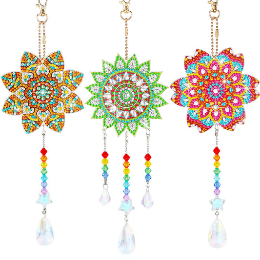 Macarrie 3 Pack Diamond Painting Suncatcher Spring Diamond Art Sets Painting Suncatcher Rhinestone Wind Chime Double Sided Crystal Hang Ornament Flower Crystal Kit Gifts for DIY Window(Stylish Style)