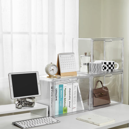 LXLXXL Cube Storage Organizer Acrylic Book Case Display Case Box Stackable Book Storage Containers With Magnetic Door Clear Plastic Portable Organizer For Living Room Bedroom 1 Pack