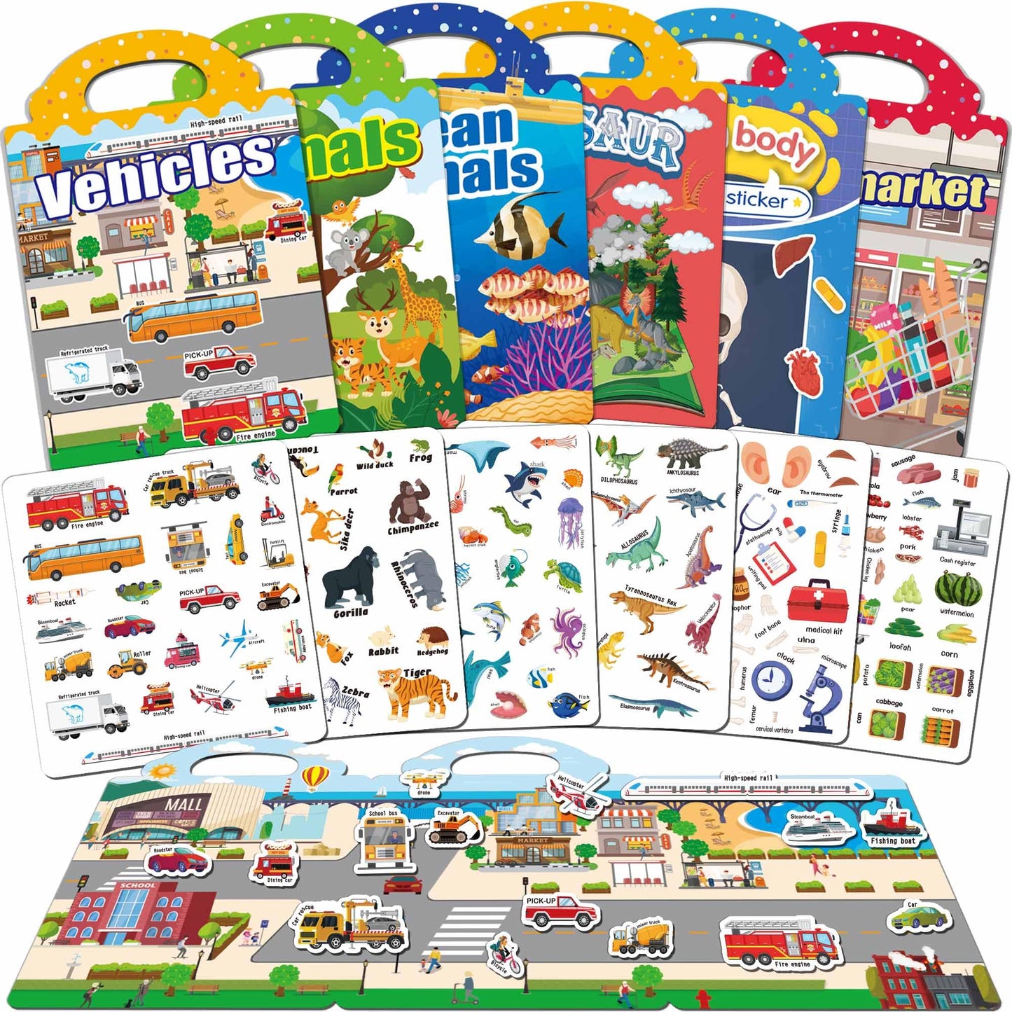 iGetooy 6 Sets Reusable Sticker Book for Toddlers 1-3, Jelly Sticker Books for Toddlers 2-4 Years, Toddler Travel Toys for Kids 2 3 4 Year Old Girls Boys