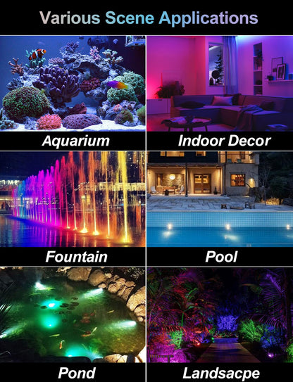 CREPOW RGB Underwater Pond Lights,Super Bright 18 LED Submersible Fountain Lights, Bluetooth APP Control IP68 Waterproof Color Changing Spotlights for Fish Aquarium Tank Yard Garden Pool(Set of 12)