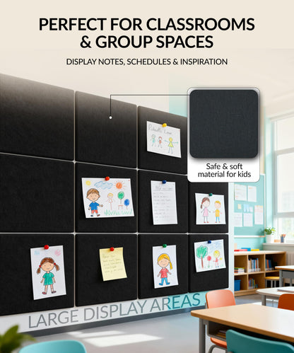 Large Felt Bulletin Board 48" x 36" with Push PINS & Wall Safe Adhesive Tabs – Modern Large Cork Board for Walls in Home or Office, Versatile Felt Board Layout, Cork Board, Vision Board, Dream Board