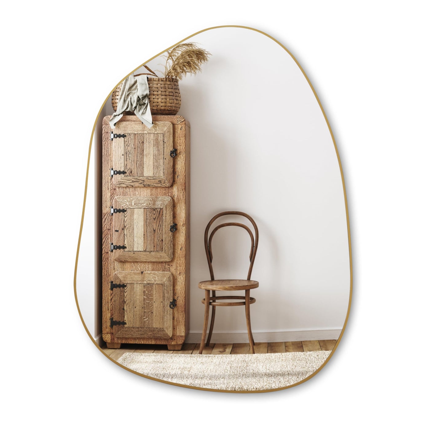 PERFNIQUE Irregular Wall Mirror Asymmetrical Mirror, 32''x24'' Gold Mirror for Bathroom Bedroom Living Room Entryway, Decorative Modern Boho Decor, Wall Mouted(Gold, 32''x24'')