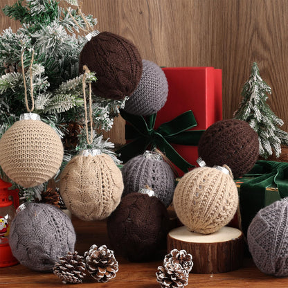 15-Pack Neutral Christmas Ornaments Crochet Christmas Balls - Handmade Style Yarn Ornaments,3.15 inch Knitted Cotton Baubles for Rustic Farmhouse Holiday Xmas Gift Decor (Grey Scheme)