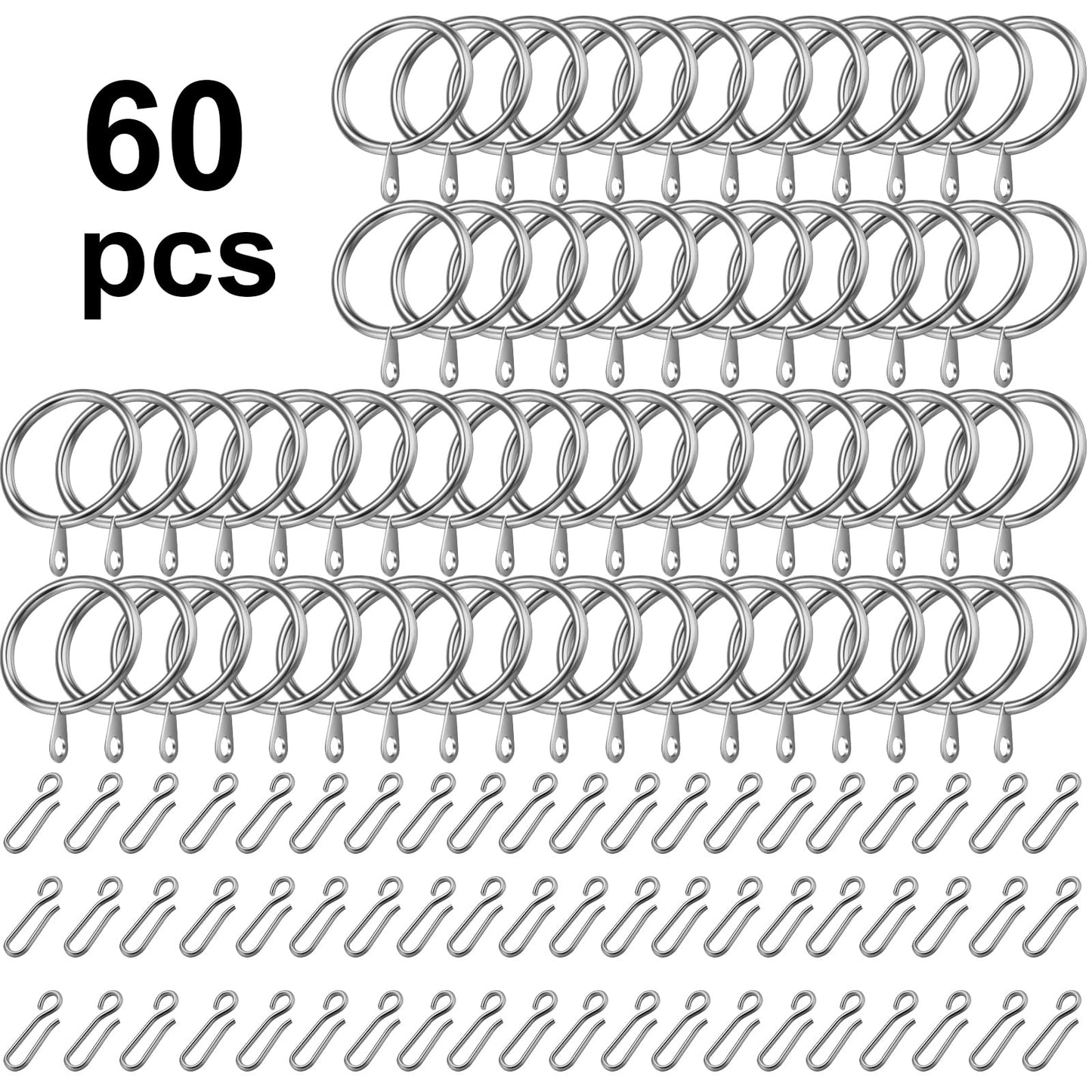 30 Pcs Metal Drapery Curtain Rings 1.26'' Curtain Hanging Rings with 30 Pcs Metal Curtain Drapery Pin Hooks Pinch Pleat Curtain Hooks for Window Door Shower Curtain 32 mm Internal Diameter (Silver)