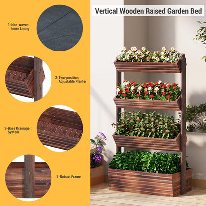 Garden Bed Vertical Wooden Raised Garden Bed Planters Wood Planter Kit Plant Stand Flower Rack Planter Box Gardening Plants Herbs Flowers Vegetables Outdoor Indoor Freestanding (Carbonized 4-Tier)