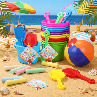 LaRandom 120 Pcs End of Year Gifts for Summer Pool Beach Party Favor Toys Include Inflatable Beach Ball Shovels Sidewalk Chalk Greeting Cards for Party Supplies Gifts Prizes Activity