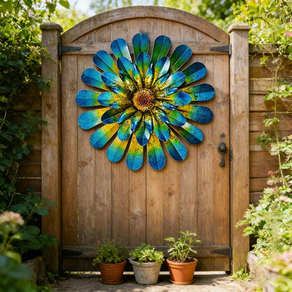 HOOEN Metal Flowers Wall Decor 2pack Wall Art Decorations Hanging for Indoor Outdoor Home Garden Farmhouse Yard Patio Fence Living Room Bedroom Decor