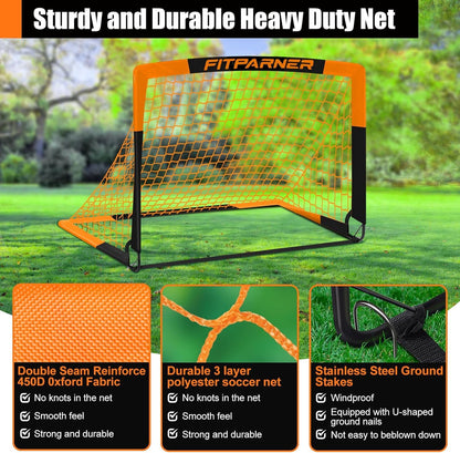 Kids Soccer Goals for Backyard Set - 2 Set of 4X3 ft Soccer Nets for Kids Age 3-14,Portable Pop Up Soccer Training Equipment Kit with 20 ft Agility Ladder, Soccer Ball for Toddler Youth Outdoor Game