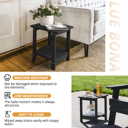 LUE BONA Adirondack Outdoor Side Table, 2-Tier Black HDPS Patio End Table Weather Resistant, Morden Side Table for Patio, Pool, Porch