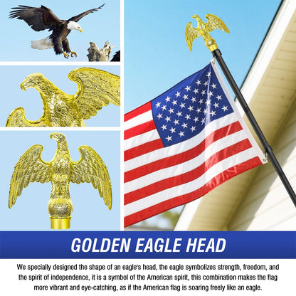 Flag Pole for Outside House, Outdoor Black Heavy Duty Porch 6 FT Flag Pole Kit, for Residential or Commerical, Tangle Free Flagpole (Include American 3 X 5 Flag, Wall Mount Holder, Eagle Shaped Head)