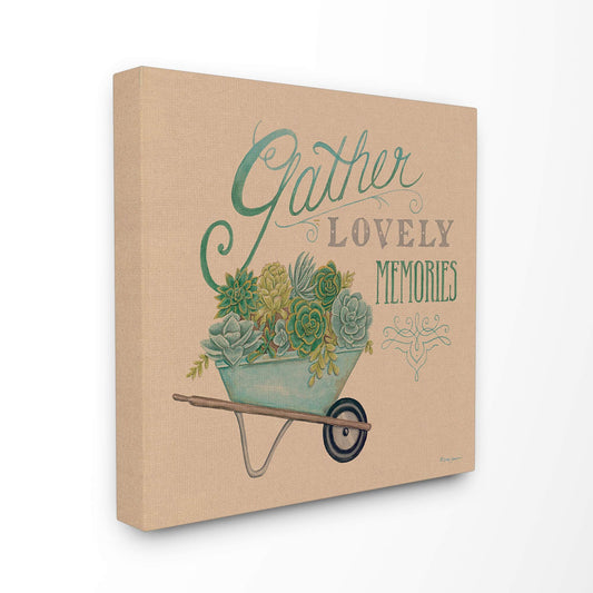 The Stupell Home Decor Gather Lovely Memories Vintage Wheelbarrow with Succulents Stretched Canvas Wall Art Multi-Color