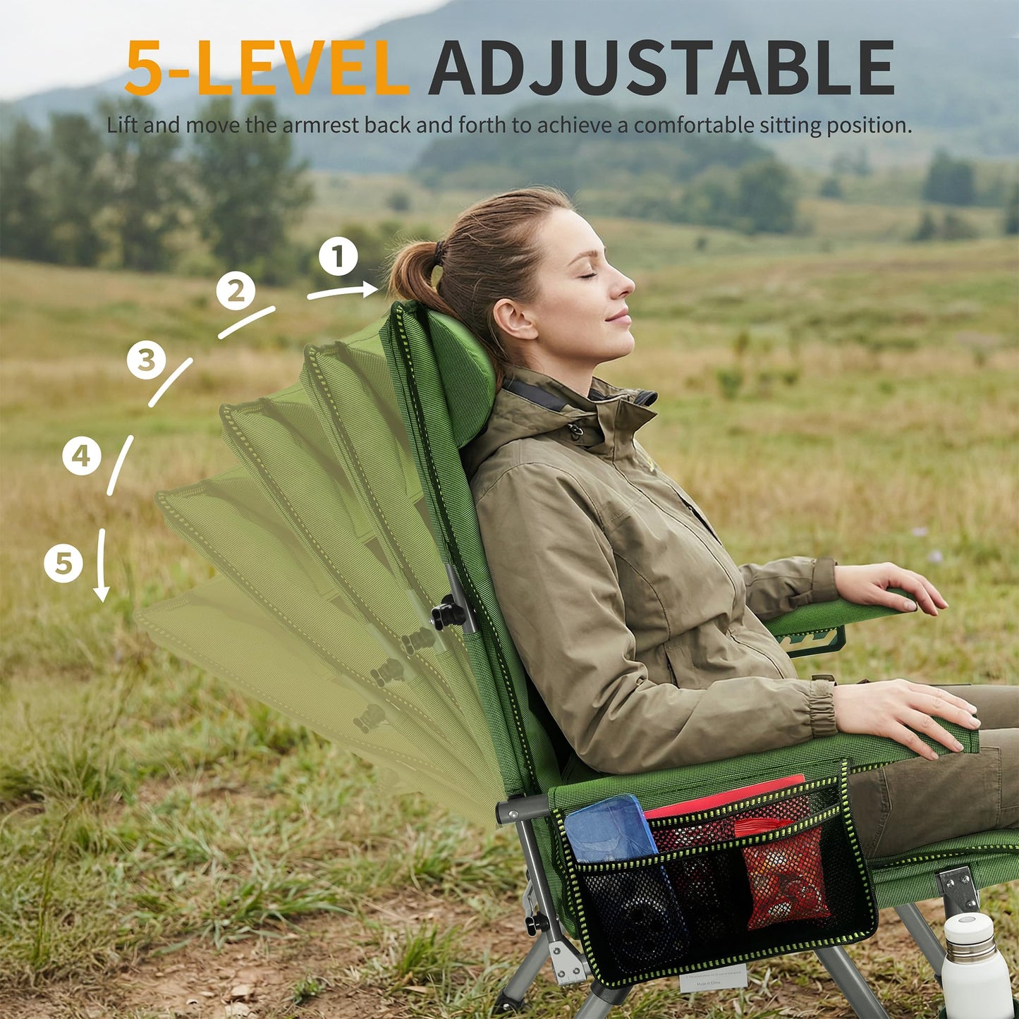 Anmiro Folding Camping Chair with Cup Holder and Storage Bag, Heavy Duty Support 400 LBS, Oversized Collapsible Portable Adjustable Back Support Camping Chair for Outdoor Lawn Patio Balcony