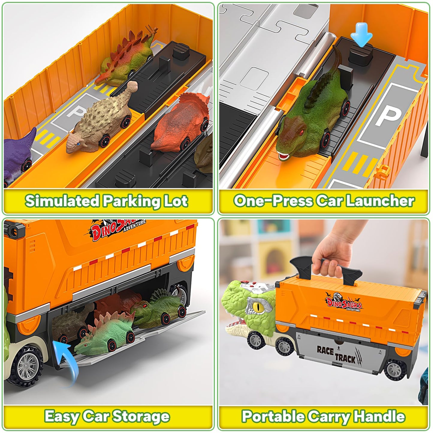 Dinosaur Carrier Truck Race Track Toys for Kids 3-5, Large Toy Cars Track Set with 8 Small Dinosaur Cars, T-Rex Transport Carrier, Christmas Birthday Gifts for 3 4 5 6 7 Year Old Toddler Boys Girls
